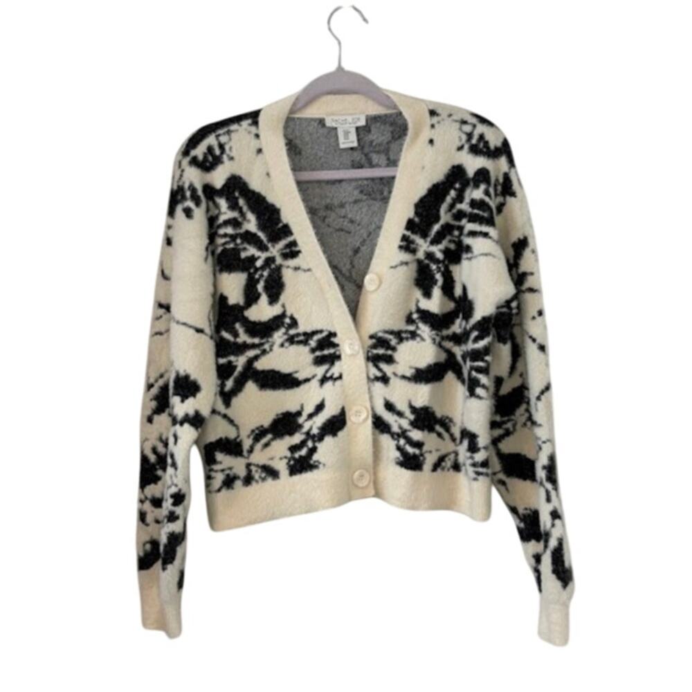 Rachel Zoe Womens Black and Cream Floral Luxe Cardigan Size Medium